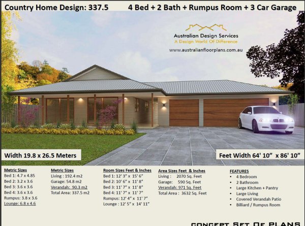 4 Bed Homestead House Plan:337.5 Country